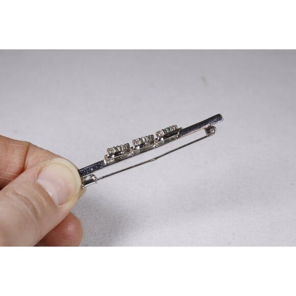 Vintage bar brooch with 3 green glass stones, tie pin cravat pin, mens costume - Picture 2 of 5